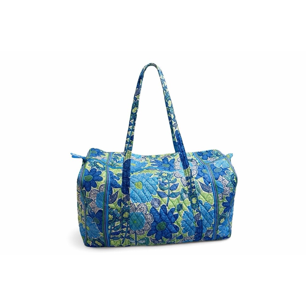 Vera Bradley Medium Duffel Lotus Flower Blue Green Quilted Travel Gym Bag New